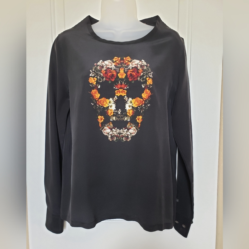 Equipment femme 100%silk floral skull blouse sz M